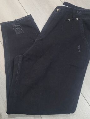 Black River Womens High Waist Distressed Barrel Leg Denim Jeans 40 (US 8) Black